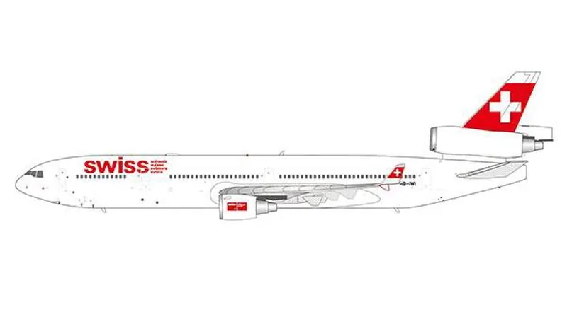 XX20880 JC WING Swiss International Air Lines / スイス国際航空 MD-11 HB-IWI スタンド付 1:200 予約 JC WING 1:200 SWISS / スイス航空 MD-11 亜鉛ダイキャスト製