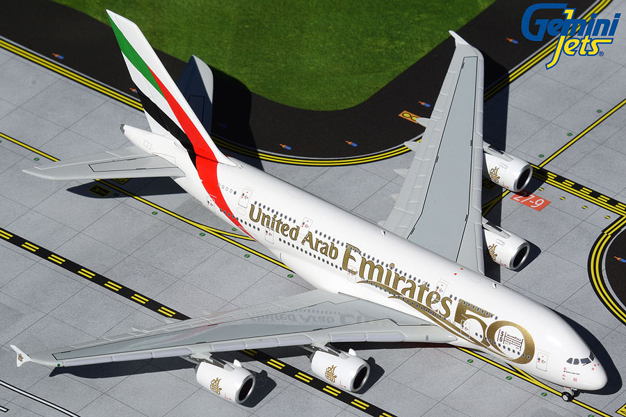 GJUAE2051 GEMINI JETS Emirates A380 A6-EVG 50th 1:400