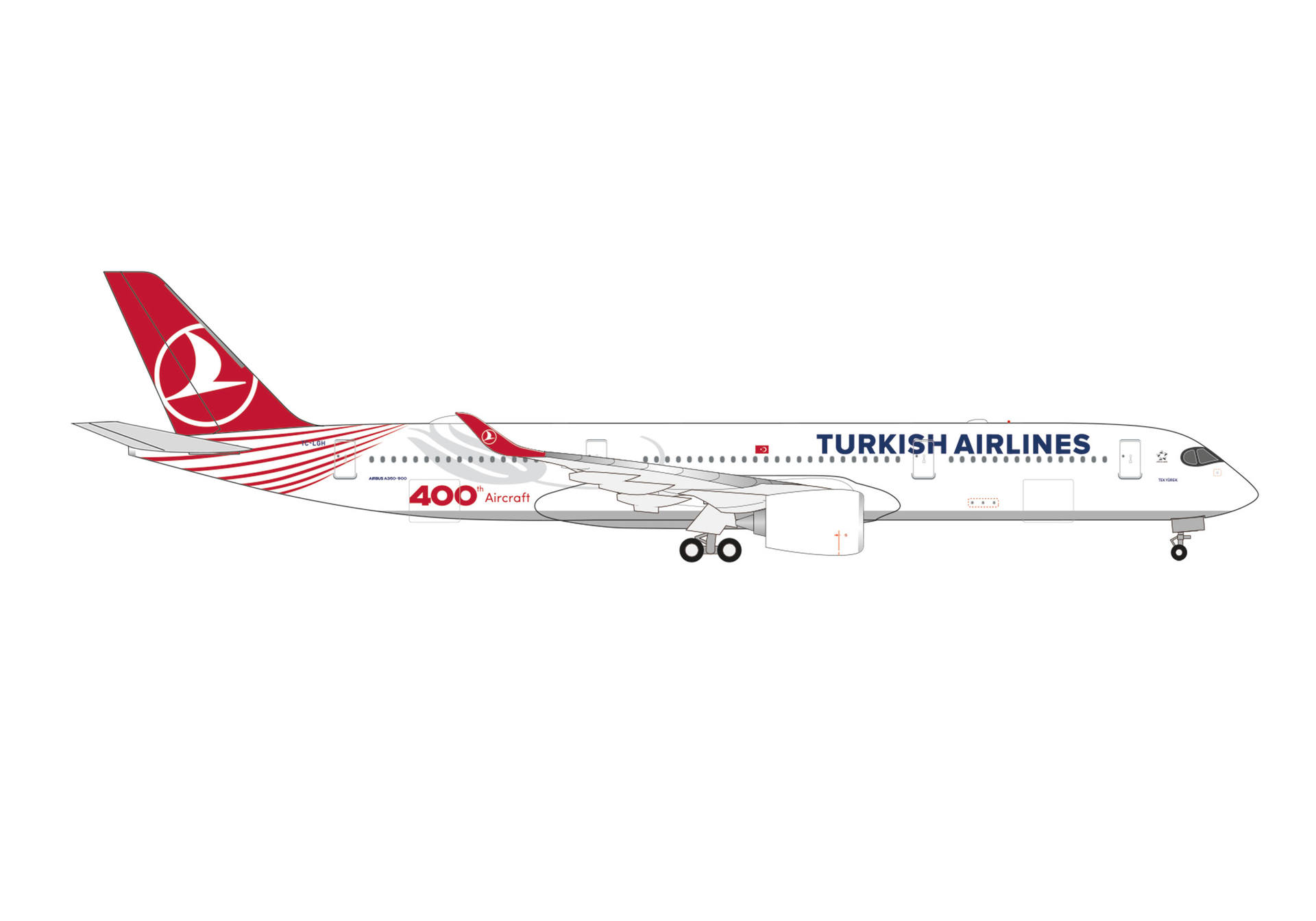 537230 Herpa Turkish Airlines / トルコ航空/ターキッシュ エアラインズ A350-900 TC-LGH 400th  Aircraft ,Tek Yürek 1:500